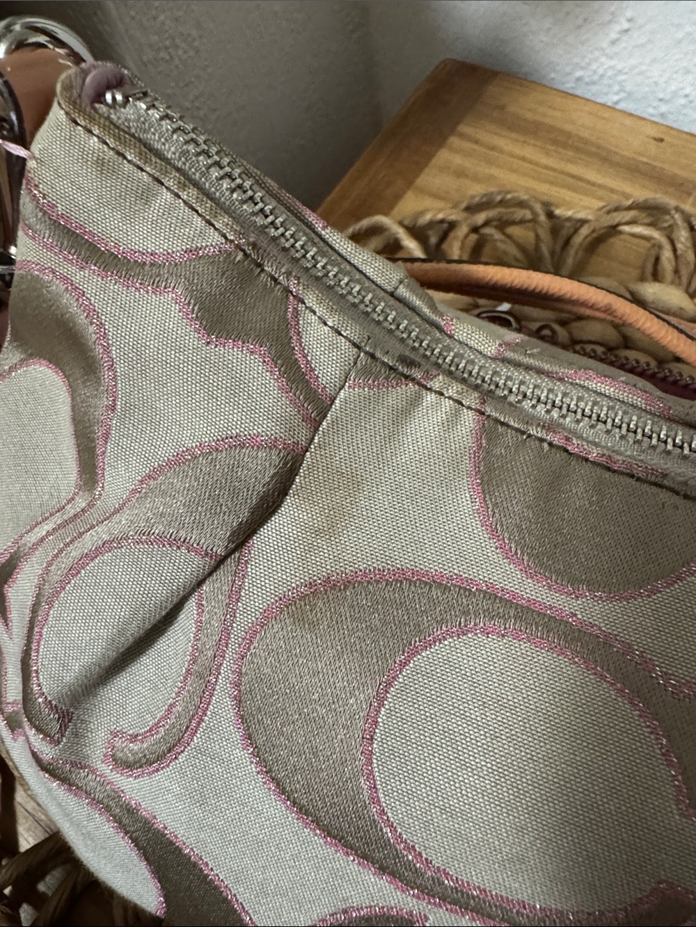 Coach Poppy Beige and Pink Signature Canvas Crossbody Purse - Vintage - Picture 10 of 17
